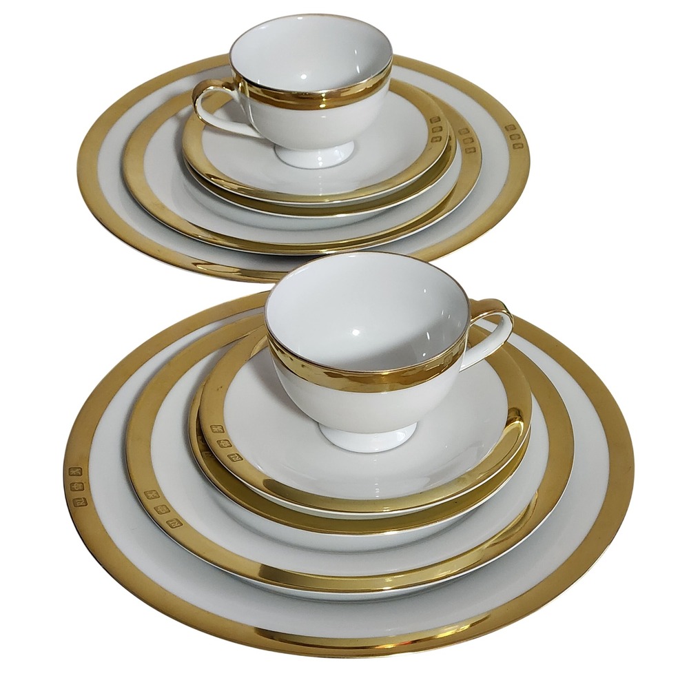 Ralph Lauren Academy Gold Bone China 10 Pc Set (Two 5-Piece Settings) Mint Cond.
